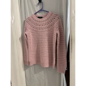 Lauren Ralph Lauren Pink Open Knit Pointelle Sweater Sz M Petite Wool Blend